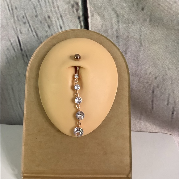 14K Rose Gold Plated Diamond Belly Button - Picture 4 of 4